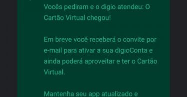 Cartão virtual Digio Visa liberado